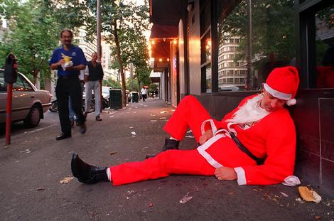 A weary Santa the morning after an all-night pub crawl.