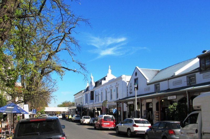 Main streets of Stellenbosch town with plenty of good restaurants and shops.