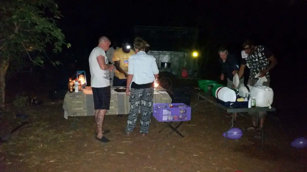 Dinner at our campsite in the middle of nowhere in the Chobe.