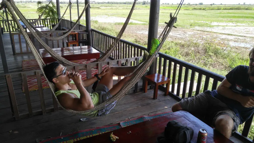 Driving towards the floating villages and I saw this awesome bar with hammocks overlooking the rice paddies.