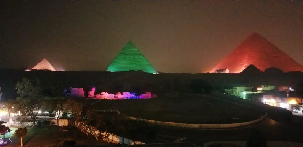 night time light show pyramids giza cairo egypt