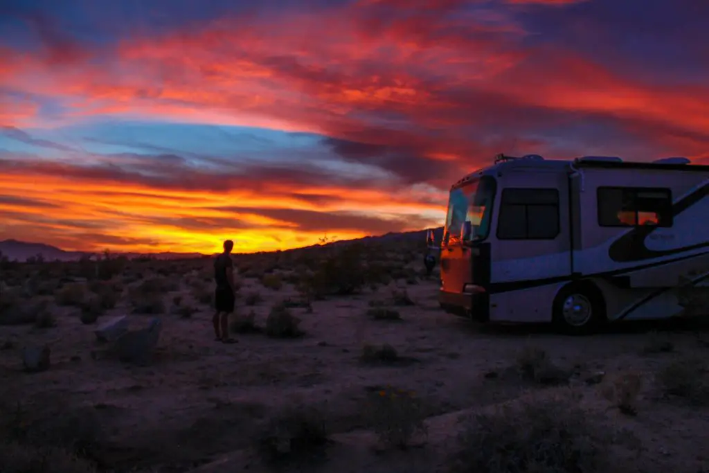 RV camper sunset joshua tree desert zion
