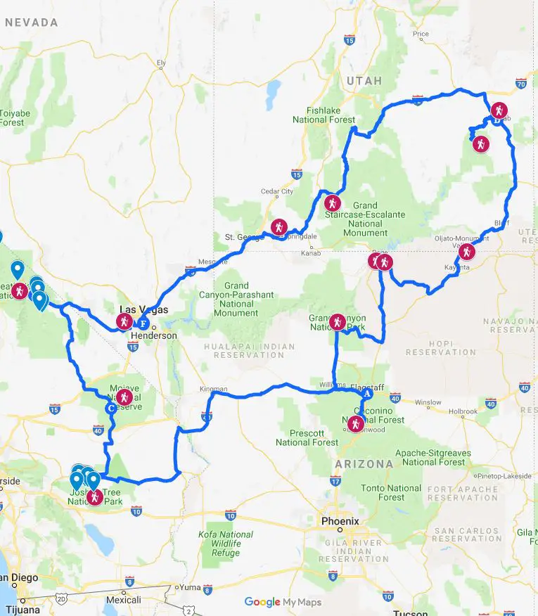 southwest itinerary google maps