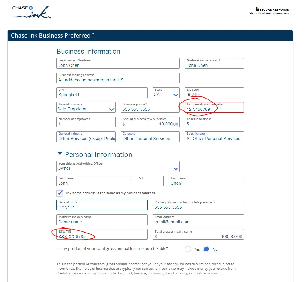 how to fill out chase ink application