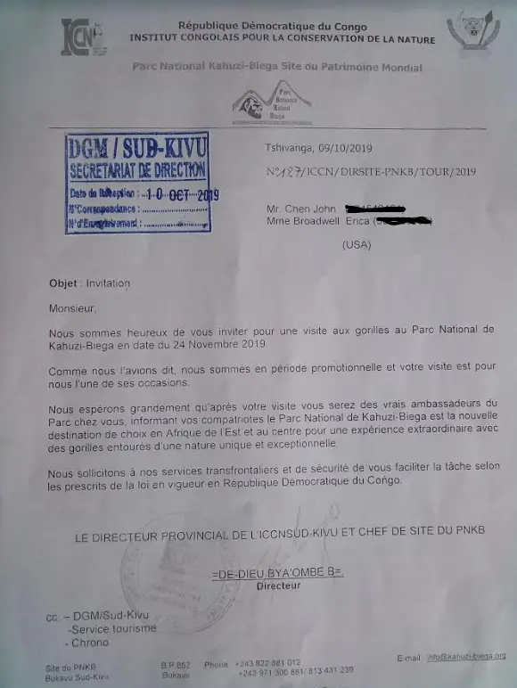 DRC Invitation letter for visa