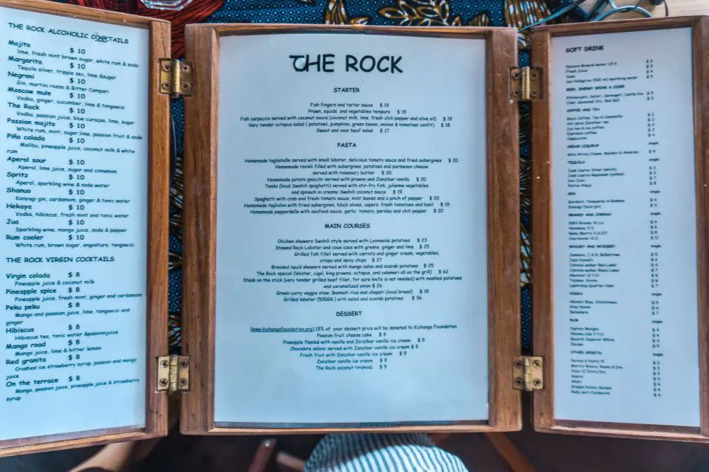The Rock Restaurant menu