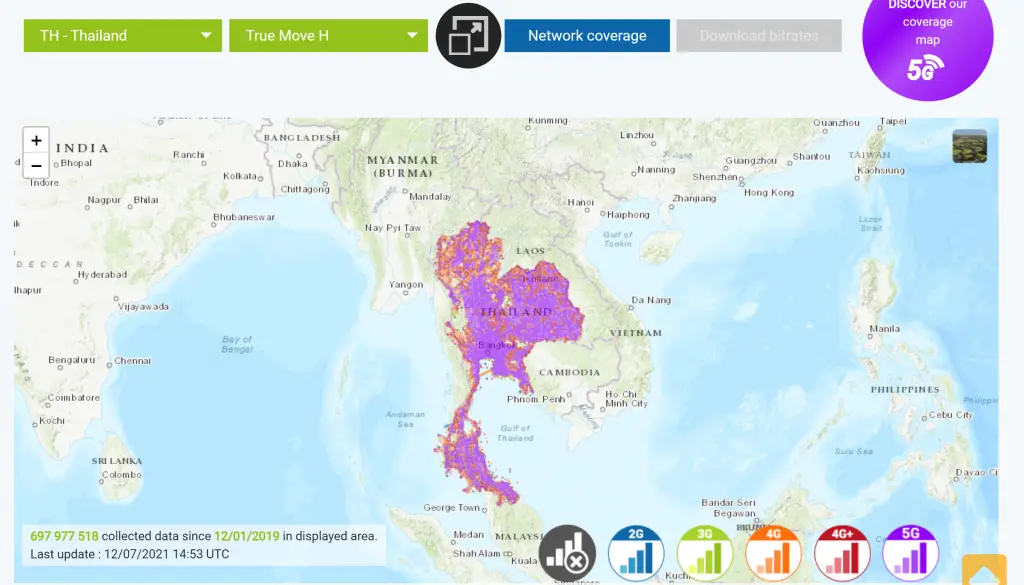 Truemove mobile coverage map Thailand