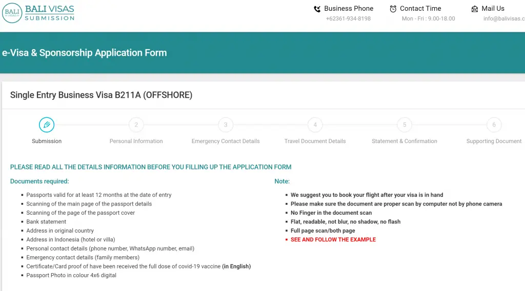 Bali Visas b211a visa application form