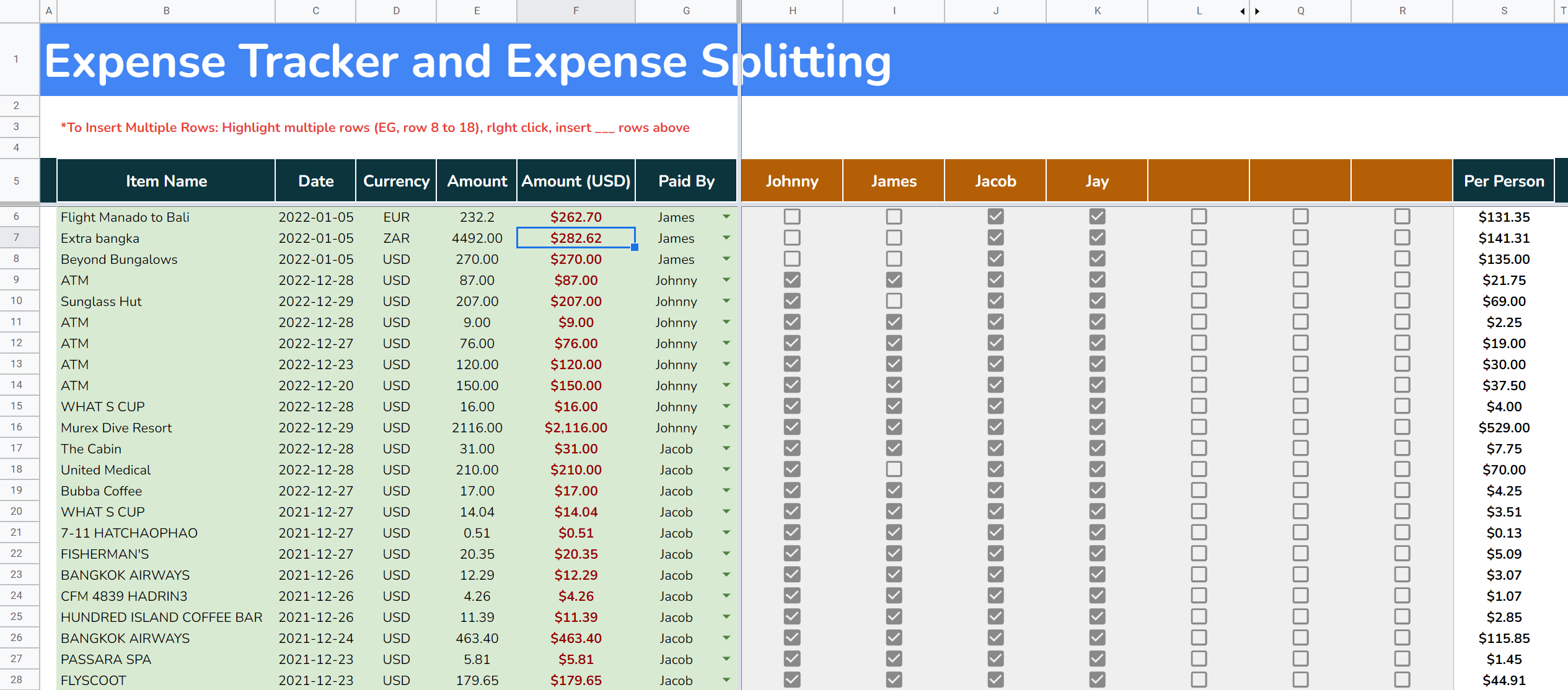 personal expense tracker google excel