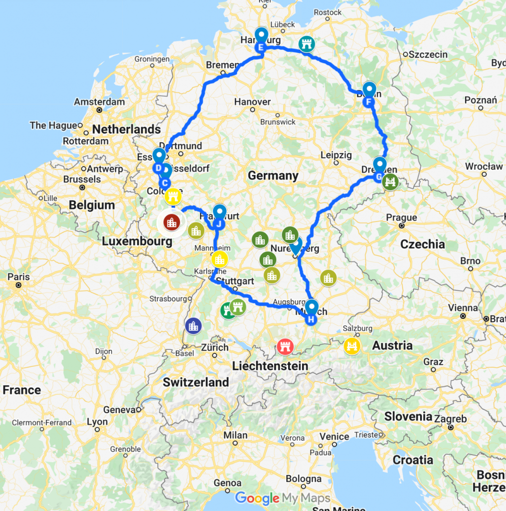 Germany travel itinerary map 