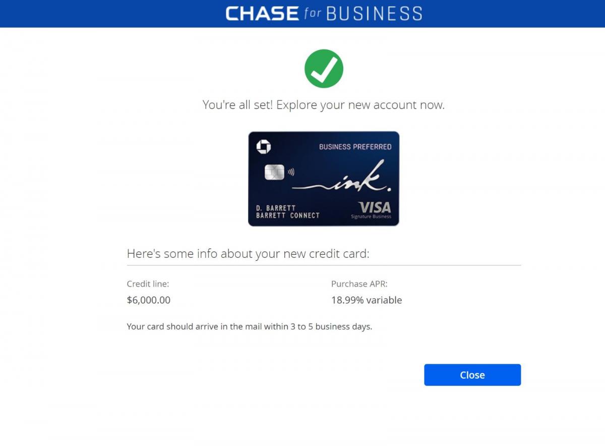 Chase ink preferred card approved 