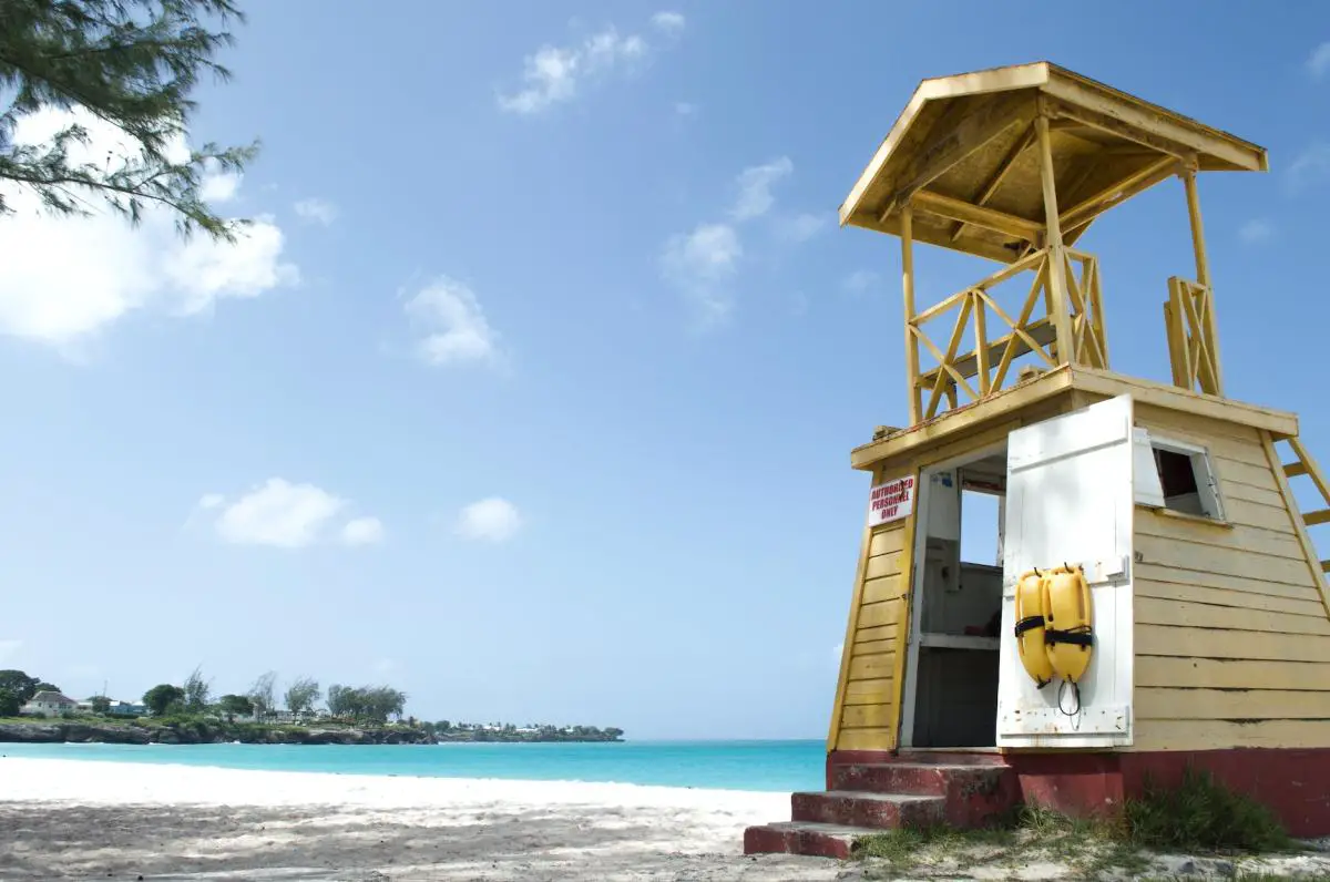 wooden lifeguard station on seaside