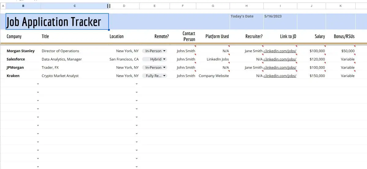 job application tracker spreadsheet