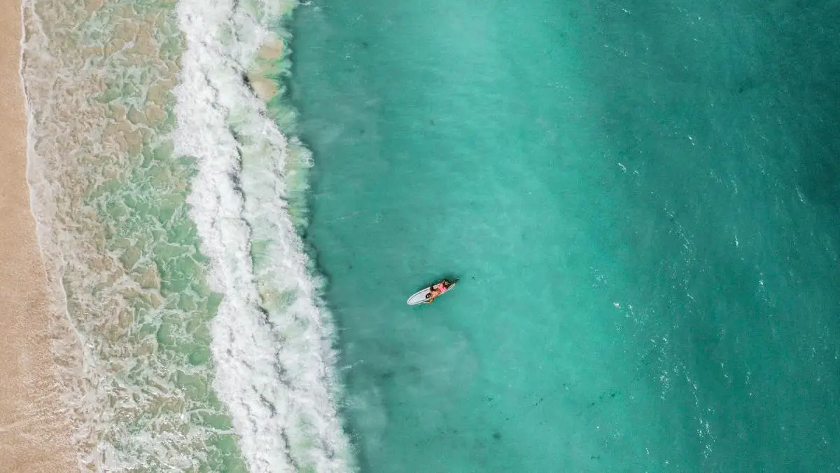 drone shot surf board tanjang aan beach lombok, indonesia