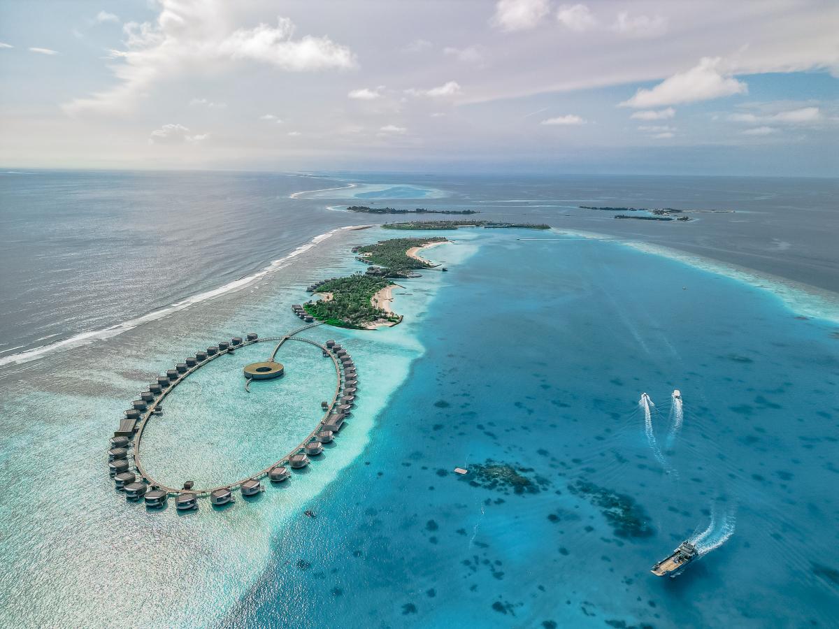 ritz carlton maldives overwater villa drone